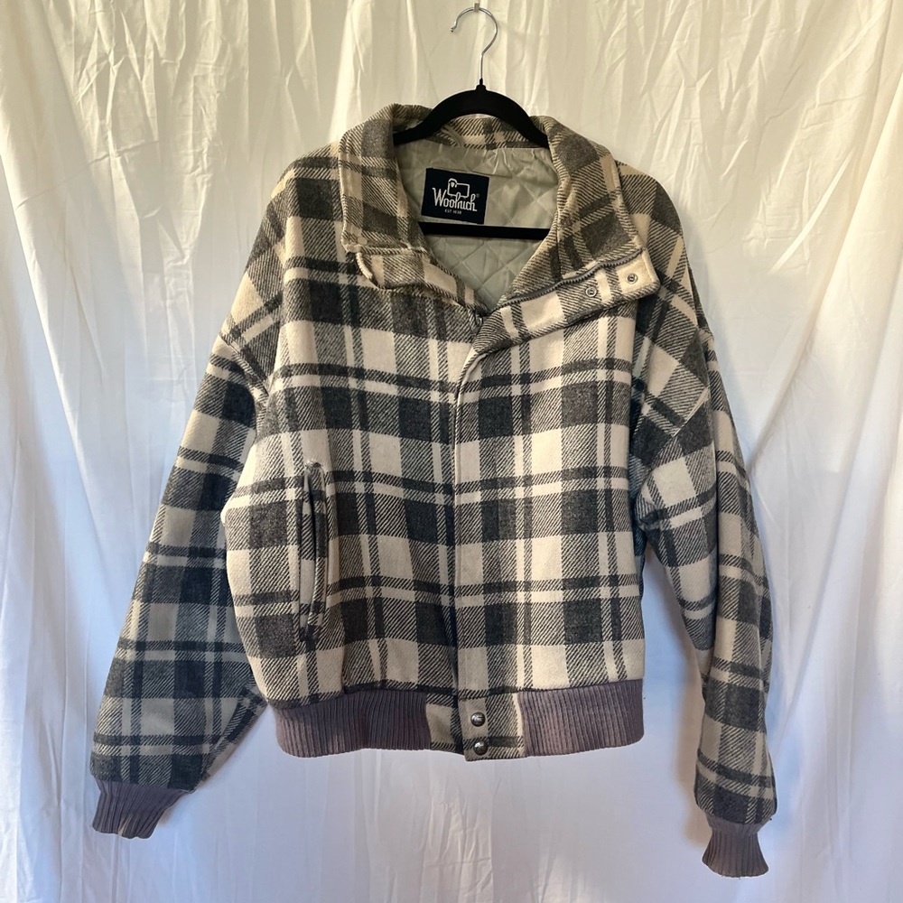Vintage Woolrich Men's Gray Wool Plaid Bomber Full Zip large